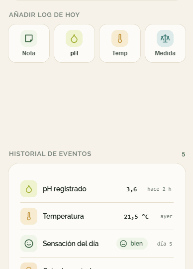 Barra de registro rápido e historial de eventos